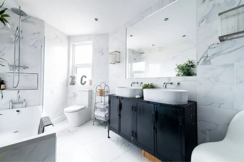 sparklilng clean marble bathroom