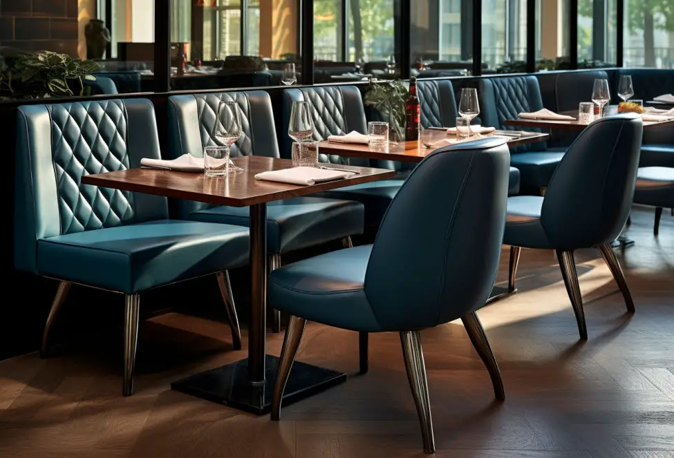 Indoor steel restaurant chairs with quilted backs