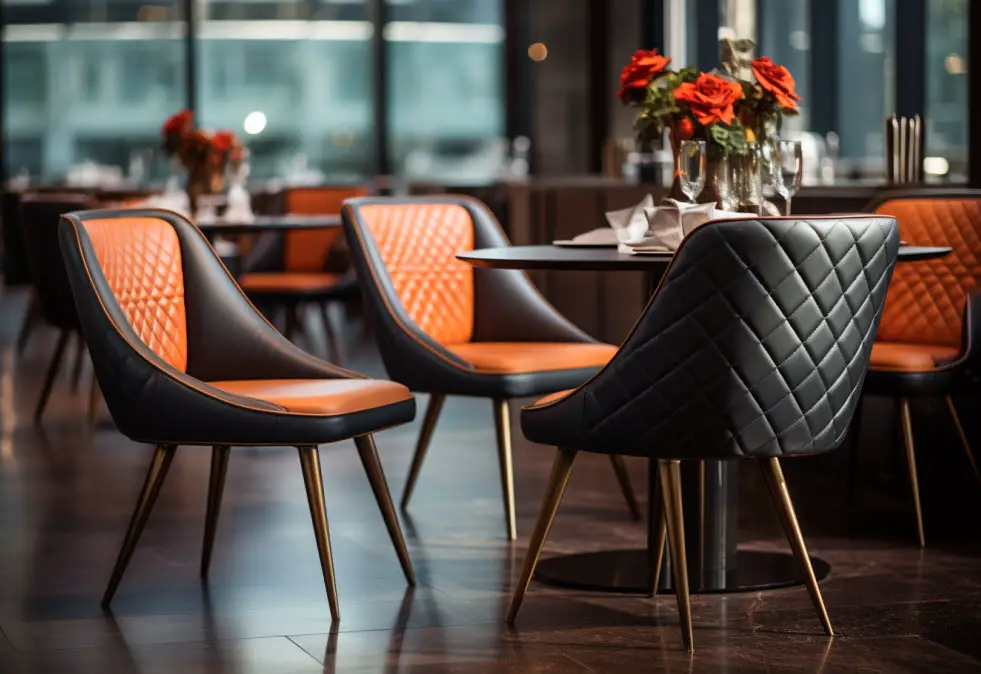 Indoor steel restaurant chairs with quilted backs